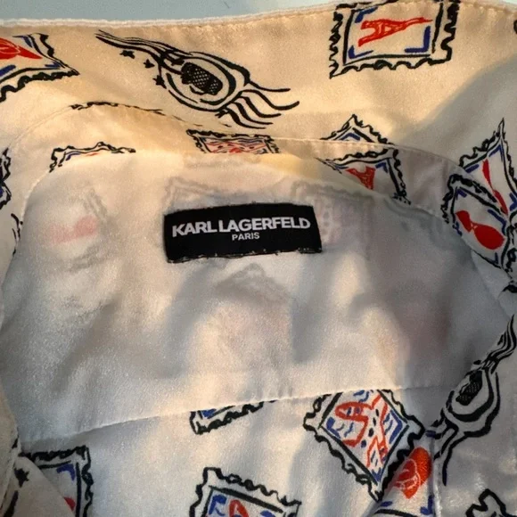 “love Letters” Karl Lagerfeld White Pattern Shirt size large - Picture 5 of 7